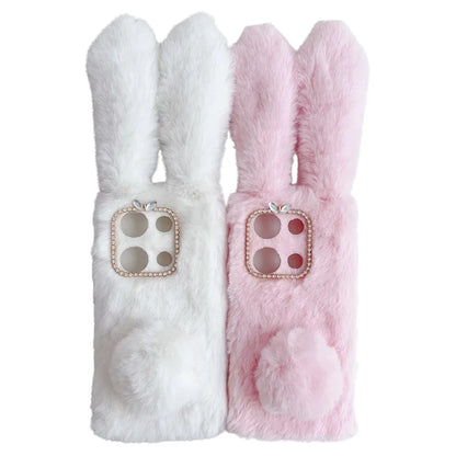 For Xiaomi Redmi Note 13 Pro 4G / Poco M6 Pro 4G TPU Case 3D Bunny Ears Furry Hairball Back Phone Cover