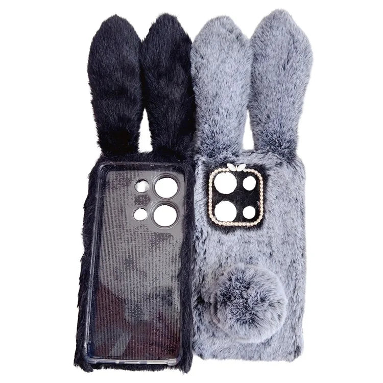 For Xiaomi Redmi Note 13 Pro 4G / Poco M6 Pro 4G TPU Case 3D Bunny Ears Furry Hairball Back Phone Cover