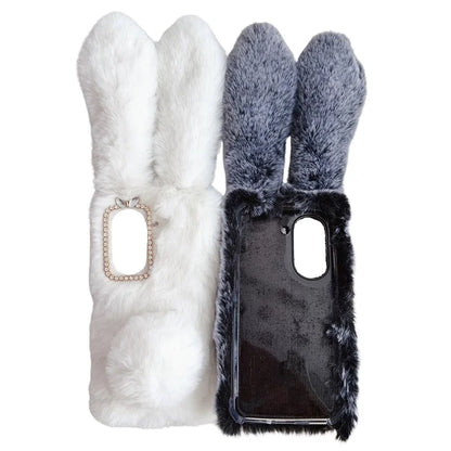 For Asus Zenfone 9 5G Phone Case Bunny Ears Furry Hairball Soft TPU Cover