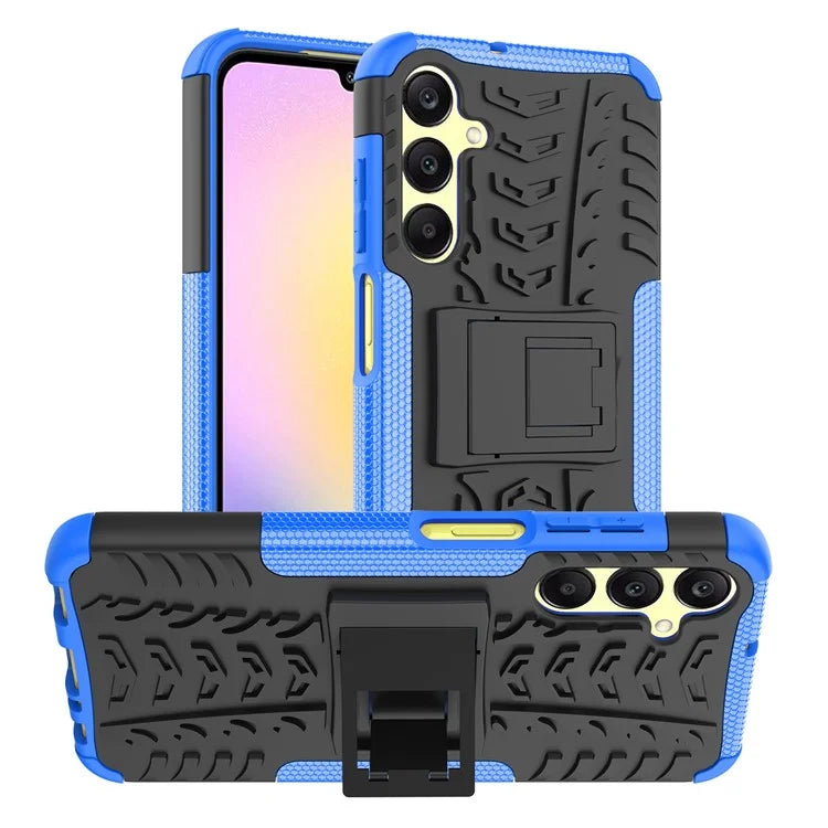 For Samsung Galaxy A25 5G (Global) (161.0 x 76.5 x 8.3mm) Case PC+TPU 2-in-1 Tire Texture Cover with Kickstand