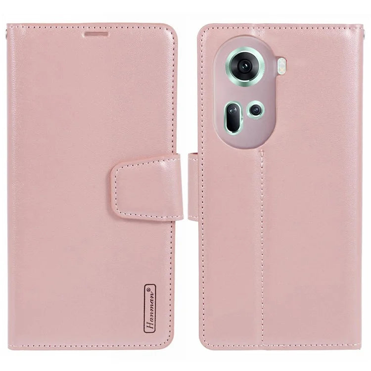 HANMAN Mill Series For Oppo Reno11 5G (Global) Magnetic Case PU Leather Phone Cover with Foldable Stand Gold