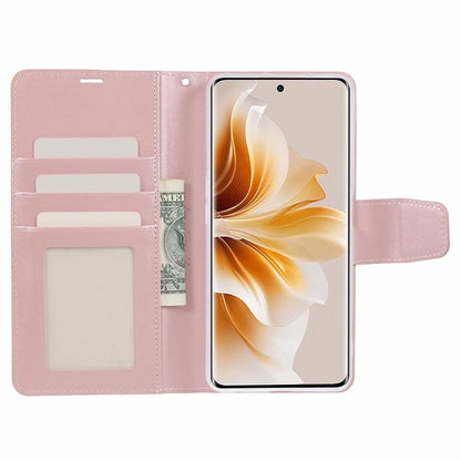 HANMAN Mill Series For Oppo Reno11 5G (Global) Magnetic Case PU Leather Phone Cover with Foldable Stand Gold