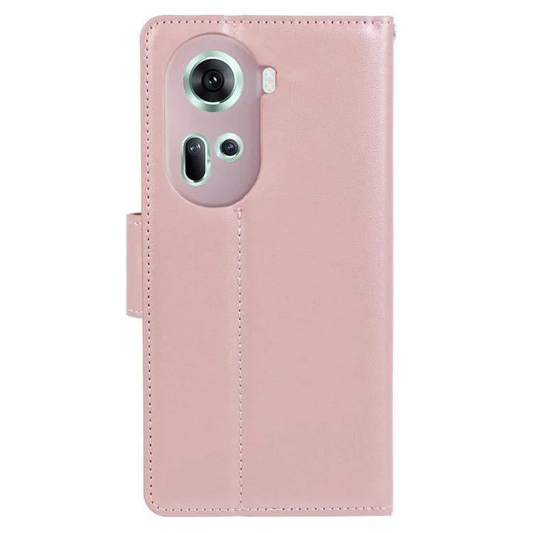 HANMAN Mill Series For Oppo Reno11 5G (Global) Magnetic Case PU Leather Phone Cover with Foldable Stand Gold