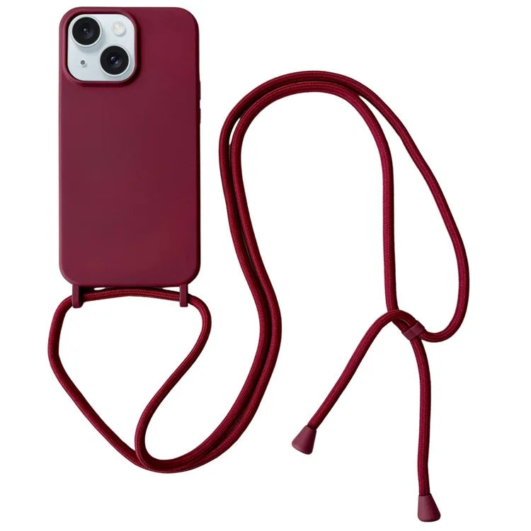 For iPhone 13 Crossbody Case Liquid Silicone Ultra Slim Fit Shockproof Phone Cover