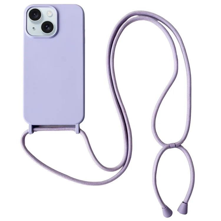 For iPhone 13 Crossbody Case Liquid Silicone Ultra Slim Fit Shockproof Phone Cover