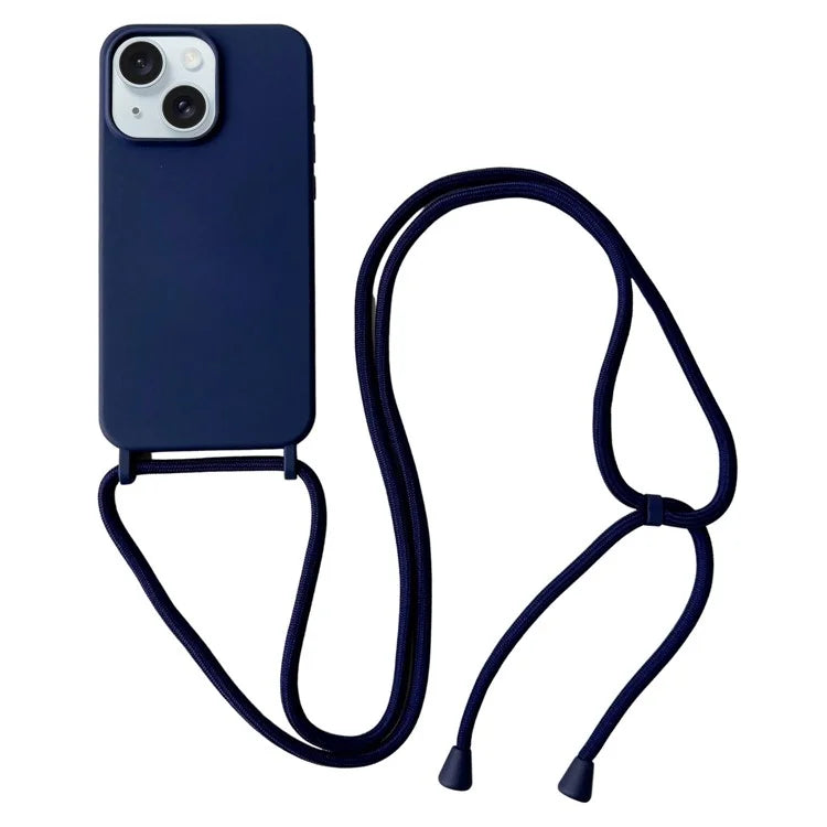 For iPhone 13 Crossbody Case Liquid Silicone Ultra Slim Fit Shockproof Phone Cover