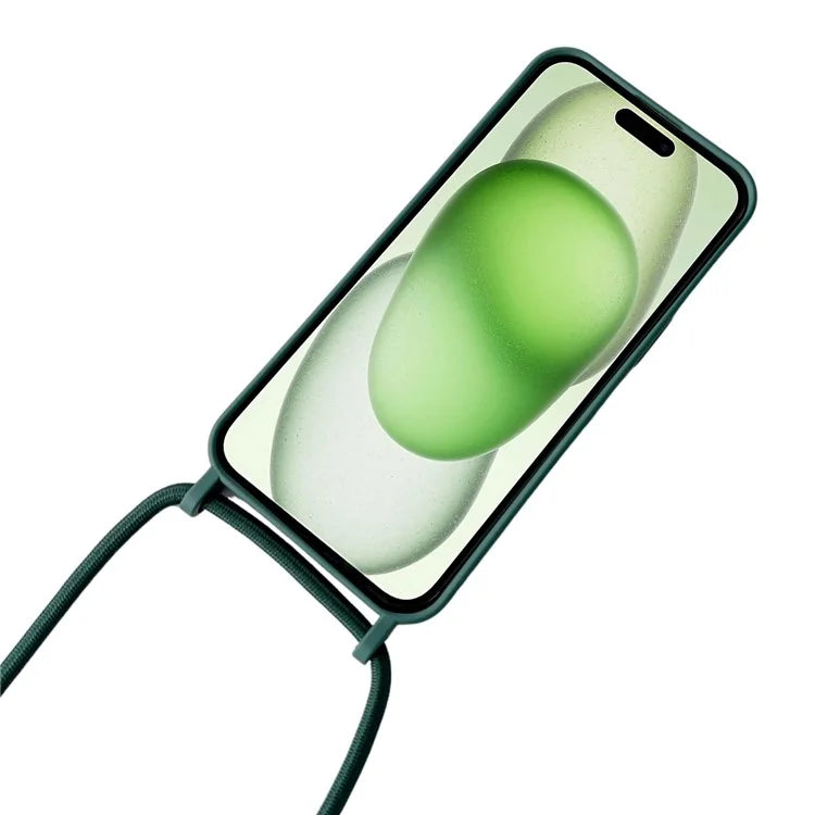 For iPhone 15 Plus Case Hands-Free Liquid Silicone Phone Cover with Lanyard Rope