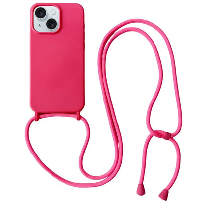 For iPhone 15 Plus Case Hands-Free Liquid Silicone Phone Cover with Lanyard Rope