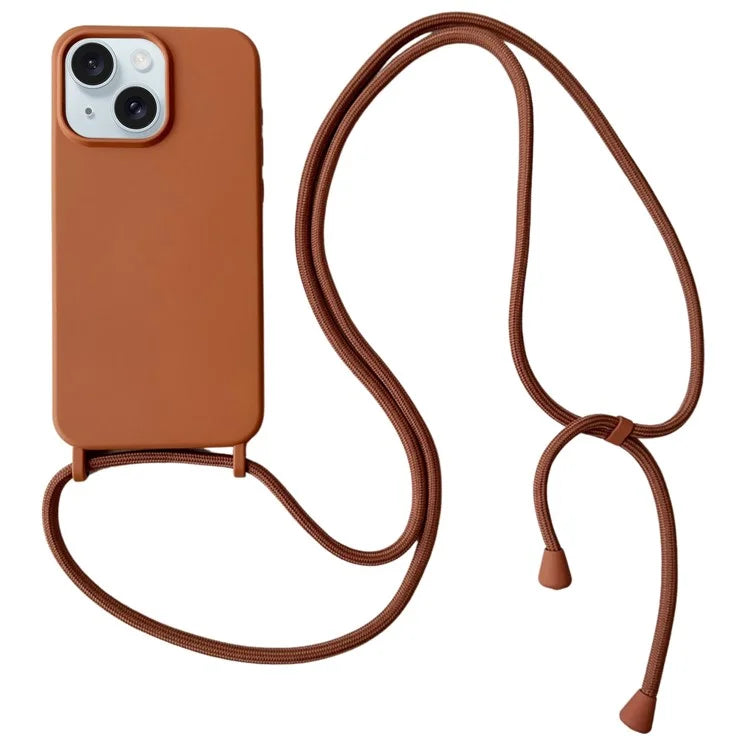 For iPhone 15 Plus Case Hands-Free Liquid Silicone Phone Cover with Lanyard Rope