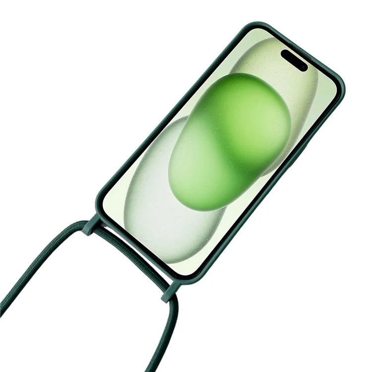 For iPhone 15 Plus Case Hands-Free Liquid Silicone Phone Cover with Lanyard Rope
