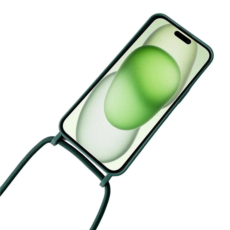 For iPhone 15 Plus Case Hands-Free Liquid Silicone Phone Cover with Lanyard Rope