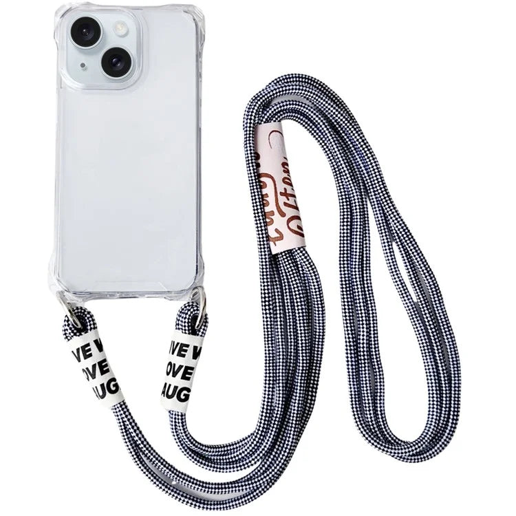 For iPhone 15 Case Drop-proof Soft TPU Phone Cover with Thick Lanyard