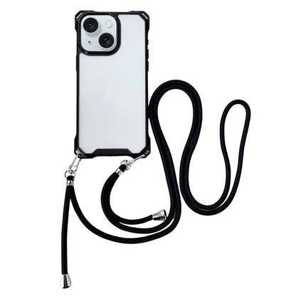 For iPhone 13 Case Reinforced Corner Drop Protection TPU Phone Cover with Thin Lanyard