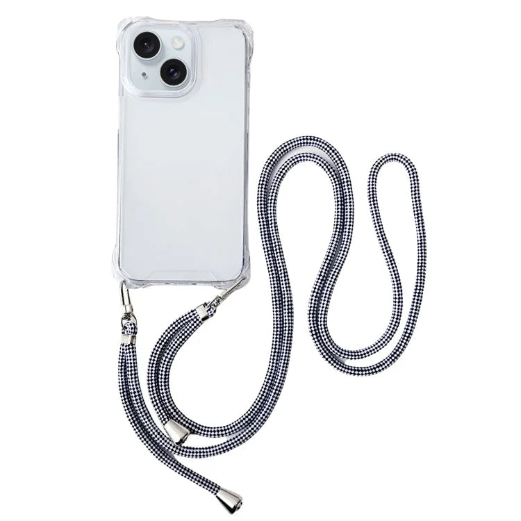 For iPhone 13 Case Reinforced Corner Drop Protection TPU Phone Cover with Thin Lanyard