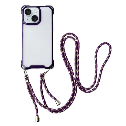 For iPhone 13 Case Reinforced Corner Drop Protection TPU Phone Cover with Thin Lanyard