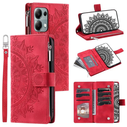 For Xiaomi Redmi Note 13 Pro 4G / Poco M6 Pro 4G Case Zipper Leather Mandala Flower Wallet Phone Cover