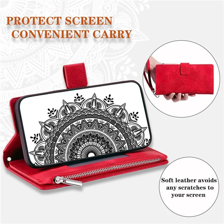 For Xiaomi Redmi Note 13 Pro 4G / Poco M6 Pro 4G Case Zipper Leather Mandala Flower Wallet Phone Cover