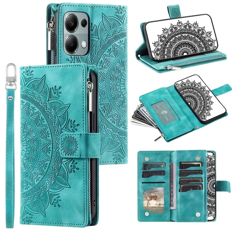 For Xiaomi Redmi Note 13 Pro 4G / Poco M6 Pro 4G Case Zipper Leather Mandala Flower Wallet Phone Cover