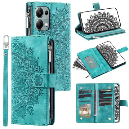For Xiaomi Redmi Note 13 Pro 4G / Poco M6 Pro 4G Case Zipper Leather Mandala Flower Wallet Phone Cover