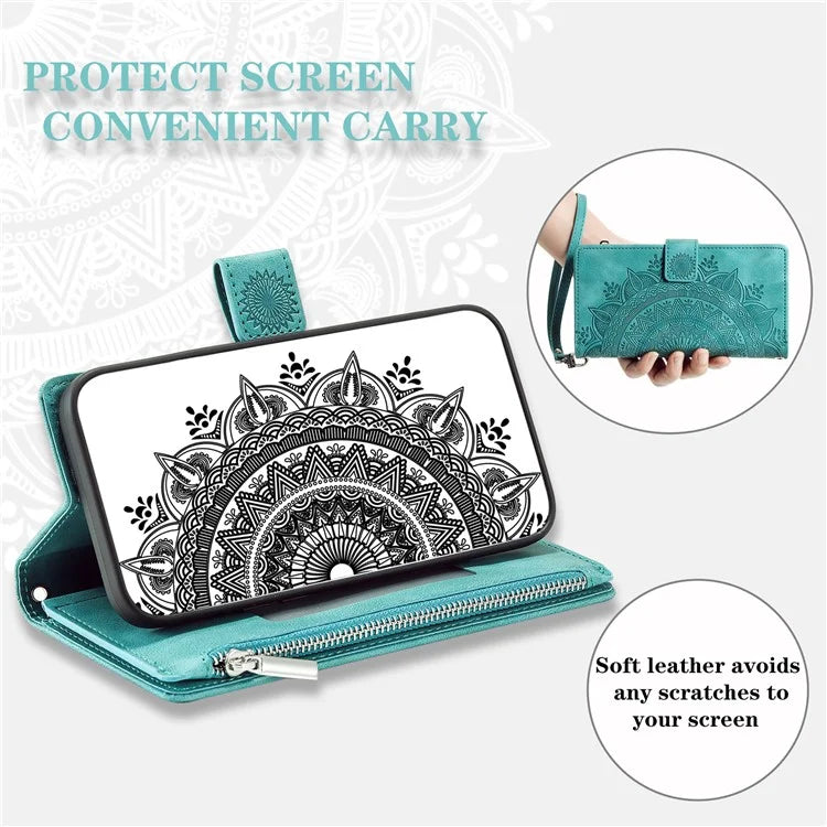 For Xiaomi Redmi Note 13 Pro 4G / Poco M6 Pro 4G Case Zipper Leather Mandala Flower Wallet Phone Cover