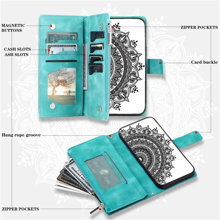 For Xiaomi Redmi Note 13 Pro 4G / Poco M6 Pro 4G Case Zipper Leather Mandala Flower Wallet Phone Cover