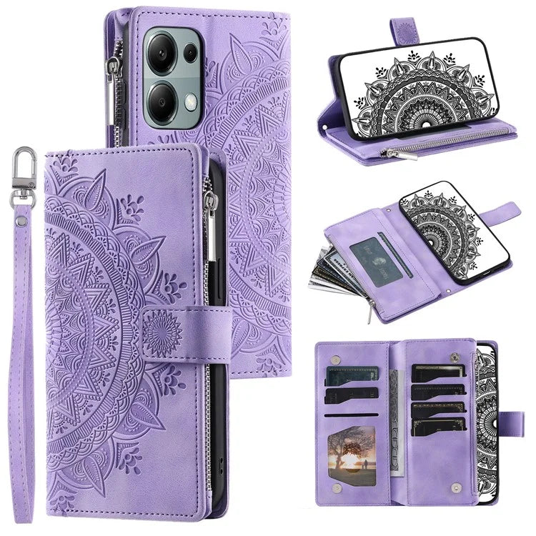 For Xiaomi Redmi Note 13 Pro 4G / Poco M6 Pro 4G Case Zipper Leather Mandala Flower Wallet Phone Cover