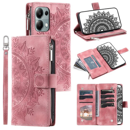 For Xiaomi Redmi Note 13 Pro 4G / Poco M6 Pro 4G Case Zipper Leather Mandala Flower Wallet Phone Cover