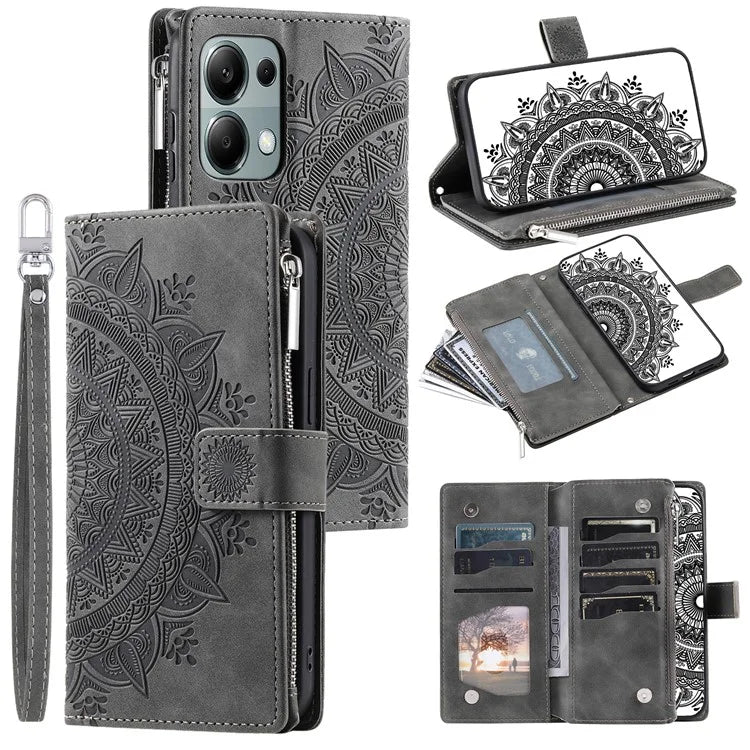 For Xiaomi Redmi Note 13 Pro 4G / Poco M6 Pro 4G Case Zipper Leather Mandala Flower Wallet Phone Cover
