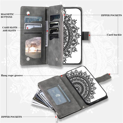 For Xiaomi Redmi Note 13 Pro 4G / Poco M6 Pro 4G Case Zipper Leather Mandala Flower Wallet Phone Cover