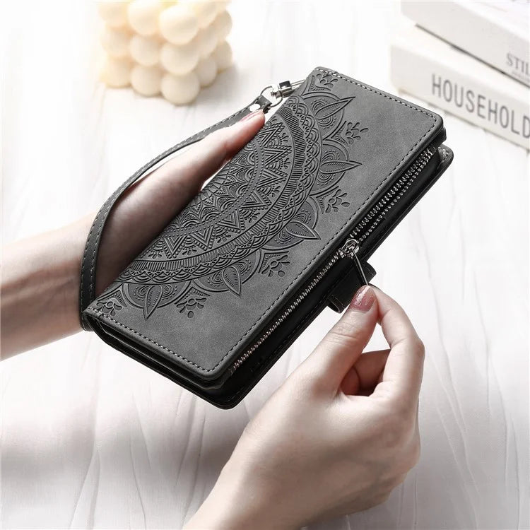 For Xiaomi Redmi Note 13 Pro 4G / Poco M6 Pro 4G Case Zipper Leather Mandala Flower Wallet Phone Cover