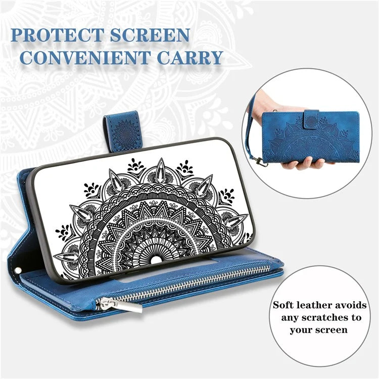 For Xiaomi Redmi Note 13 Pro 5G / Poco X6 5G Case Mandala Zipper Pocket Flip Leather Phone Cover with Strap