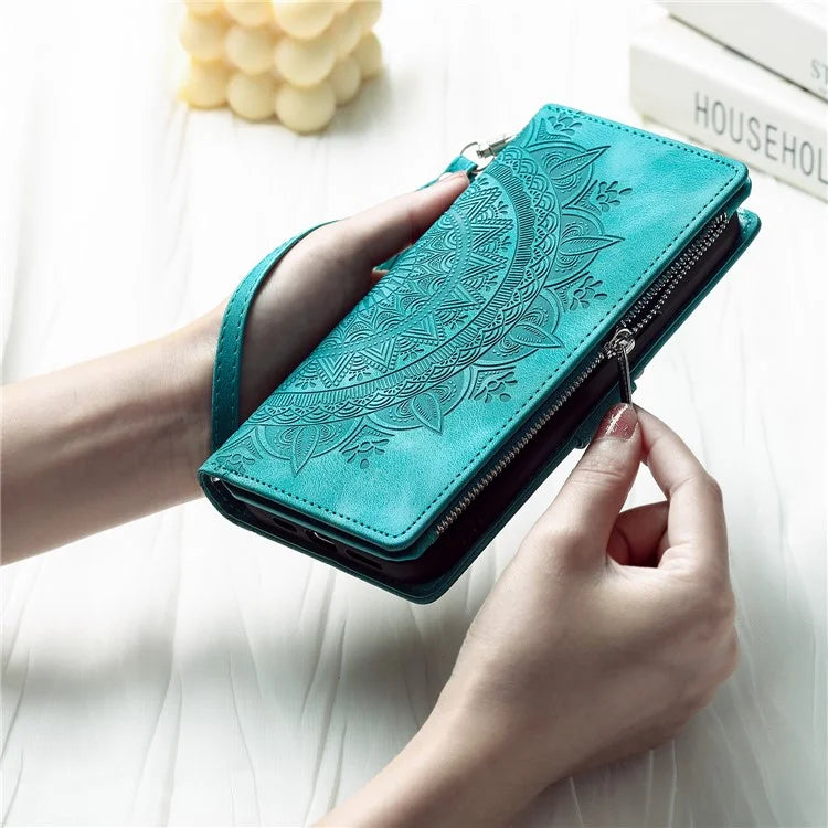 For Xiaomi Redmi Note 13 Pro 5G / Poco X6 5G Case Mandala Zipper Pocket Flip Leather Phone Cover with Strap