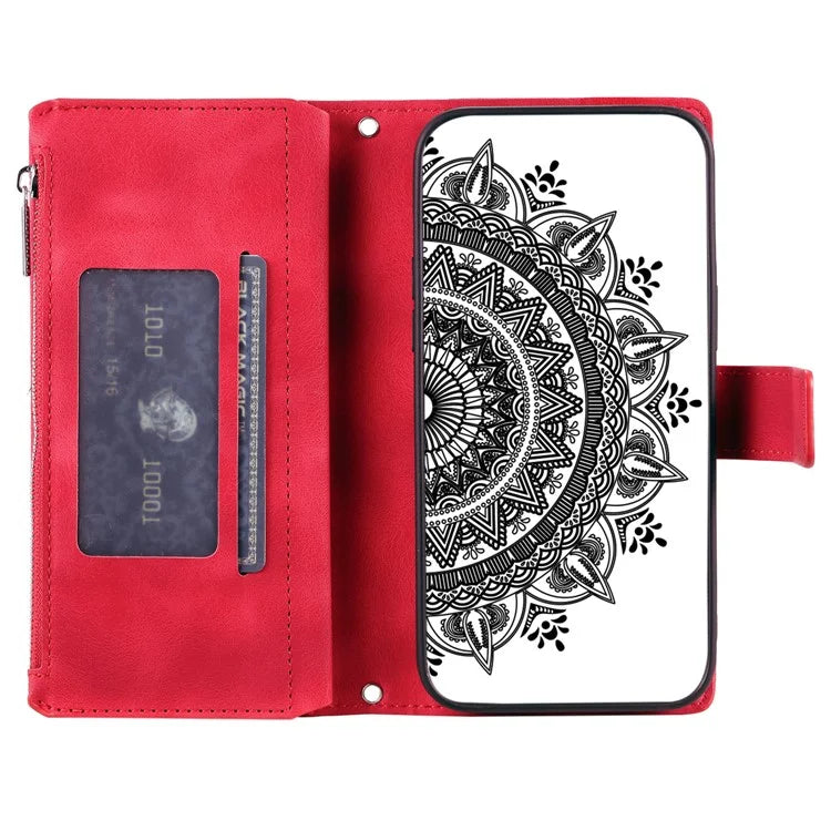 For Xiaomi Redmi Note 13 Pro 5G / Poco X6 5G Case Mandala Zipper Pocket Flip Leather Phone Cover with Strap