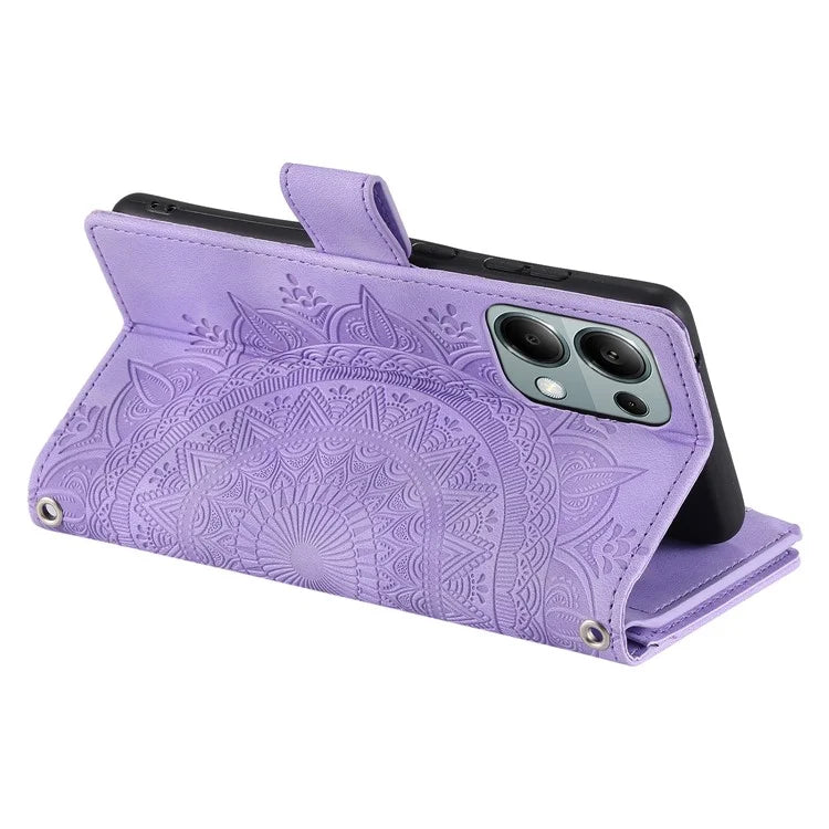 For Xiaomi Redmi Note 13 Pro 5G / Poco X6 5G Case Mandala Zipper Pocket Flip Leather Phone Cover with Strap