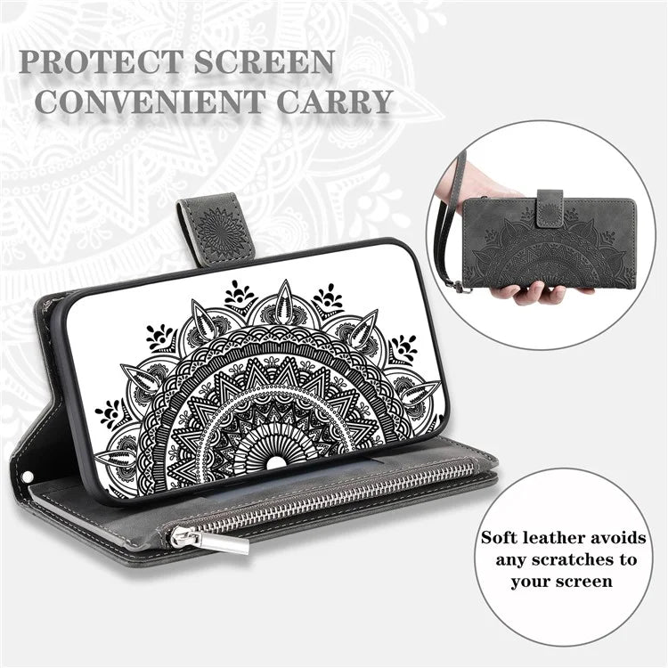 For Xiaomi Redmi Note 13 Pro 5G / Poco X6 5G Case Mandala Zipper Pocket Flip Leather Phone Cover with Strap