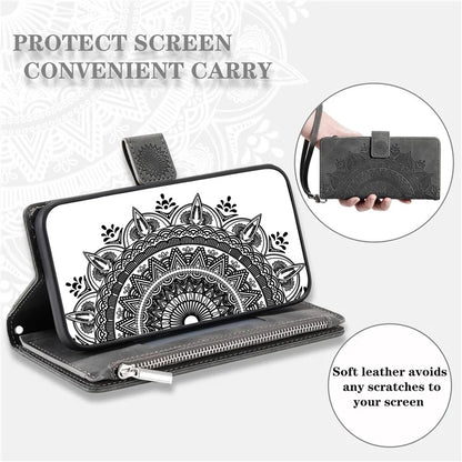 For Xiaomi Redmi Note 13 Pro 5G / Poco X6 5G Case Mandala Zipper Pocket Flip Leather Phone Cover with Strap