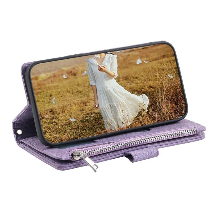 For Xiaomi Redmi Note 13 Pro+ 5G Case Zipper Pocket Flip Leather Phone Cover with Wrist Strap