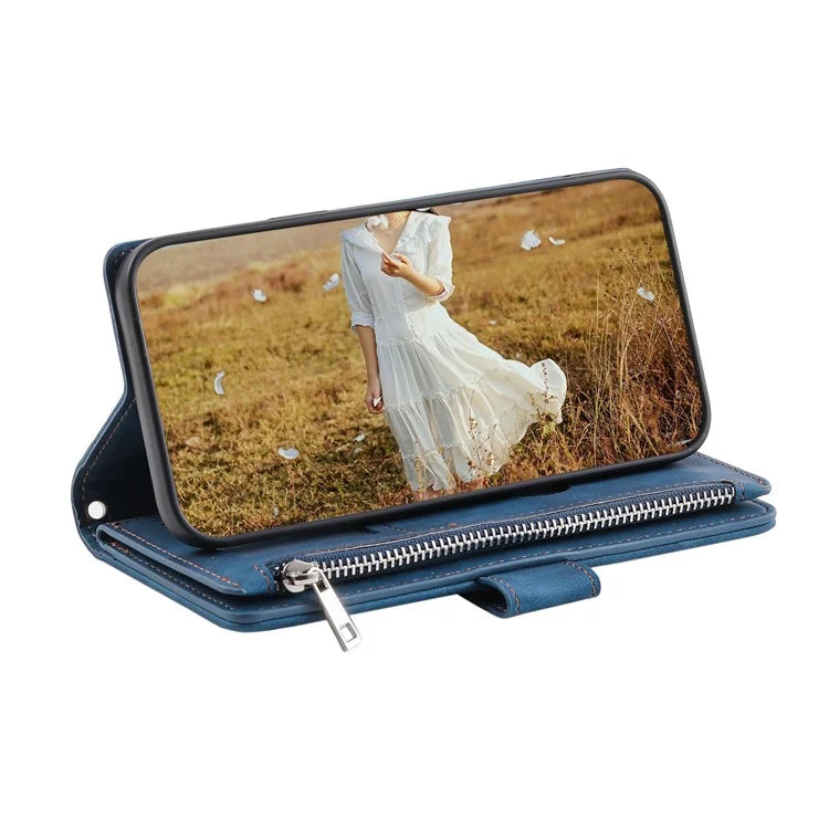 For Xiaomi Redmi Note 13 Pro+ 5G Case Zipper Pocket Flip Leather Phone Cover with Wrist Strap