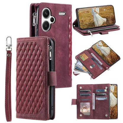 For Xiaomi Redmi Note 13 Pro+ 5G Case Zipper Pocket Flip Leather Phone Cover with Wrist Strap
