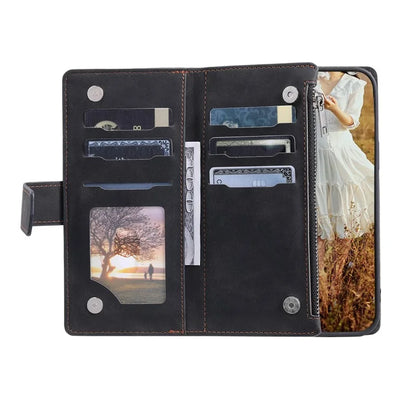 For Xiaomi Redmi Note 13 Pro+ 5G Case Zipper Pocket Flip Leather Phone Cover with Wrist Strap