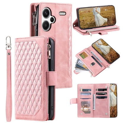 For Xiaomi Redmi Note 13 Pro+ 5G Case Zipper Pocket Flip Leather Phone Cover with Wrist Strap