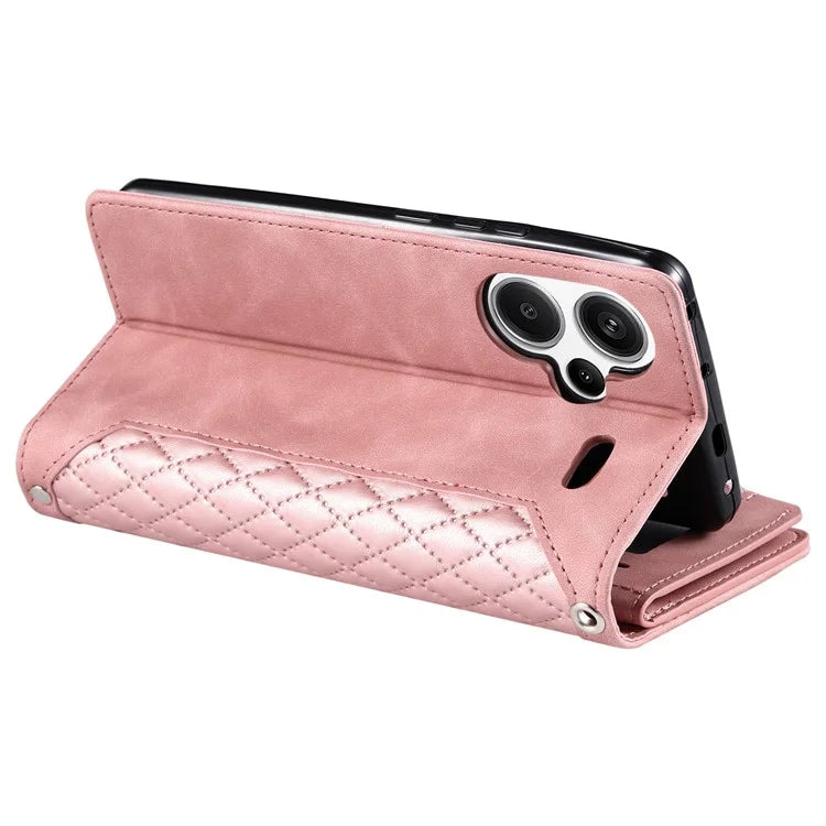 For Xiaomi Redmi Note 13 Pro+ 5G Case Zipper Pocket Flip Leather Phone Cover with Wrist Strap