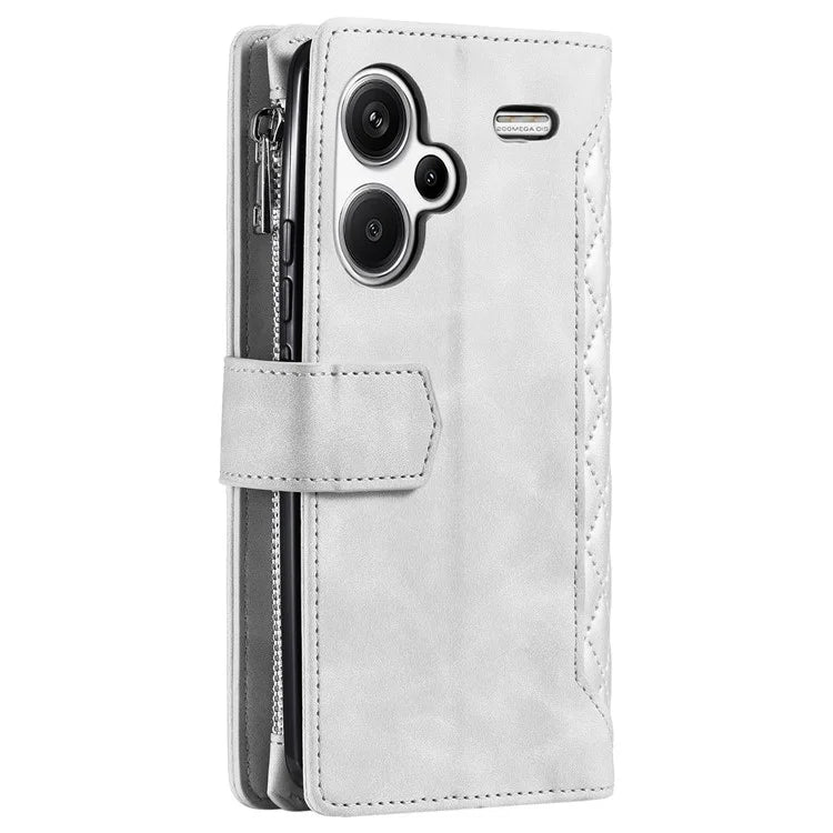 For Xiaomi Redmi Note 13 Pro+ 5G Case Zipper Pocket Flip Leather Phone Cover with Wrist Strap