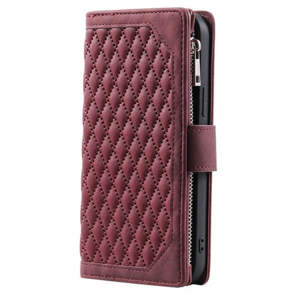 For Xiaomi Redmi Note 13 4G Wallet Case Leather Rhombus Texture Zipper Phone Cover with Wrist Strap