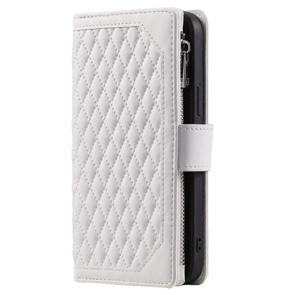 For Xiaomi Redmi Note 13 4G Wallet Case Leather Rhombus Texture Zipper Phone Cover with Wrist Strap