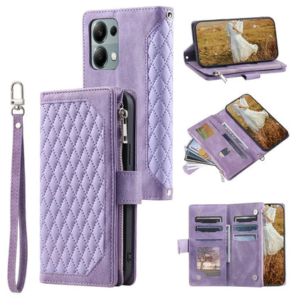 For Xiaomi Redmi Note 13 Pro 4G / Poco M6 Pro 4G Case Rhombus Leather Zipper Pocket Phone Cover