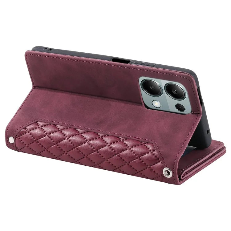 For Xiaomi Redmi Note 13 Pro 4G / Poco M6 Pro 4G Case Rhombus Leather Zipper Pocket Phone Cover