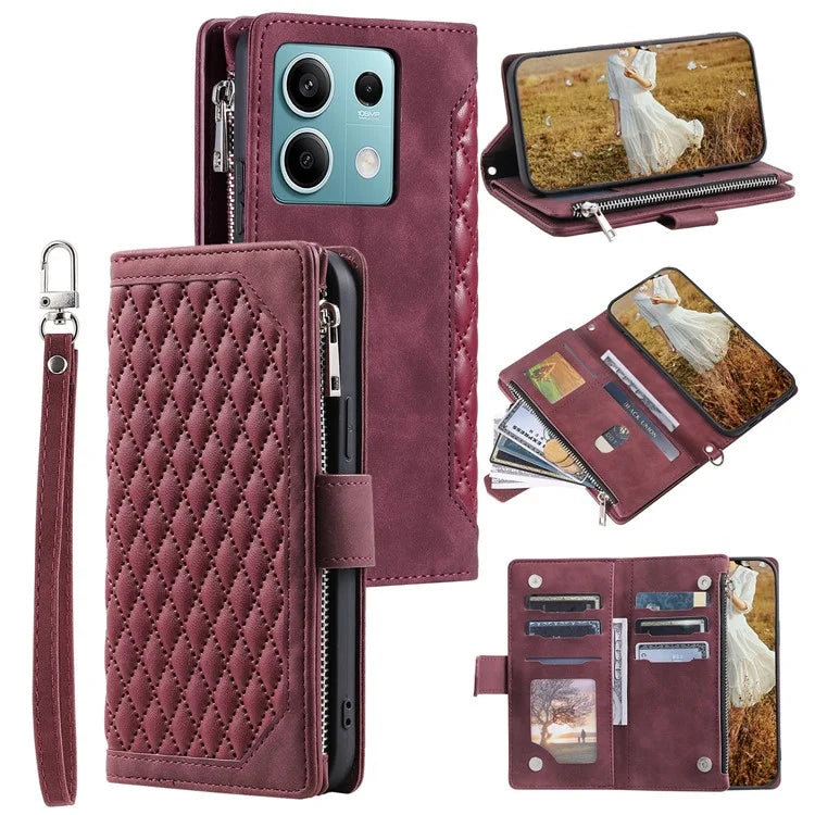 For Xiaomi Redmi Note 13 5G Zipper Pocket Phone Case PU Leather Wallet Phone Cover