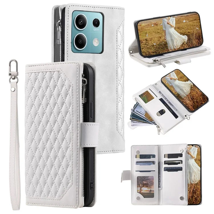 For Xiaomi Redmi Note 13 5G Zipper Pocket Phone Case PU Leather Wallet Phone Cover