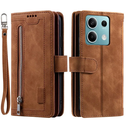For Xiaomi Redmi Note 13 5G Cover 9 Retro Card Slots Wallet PU Leather Stand Phone Case